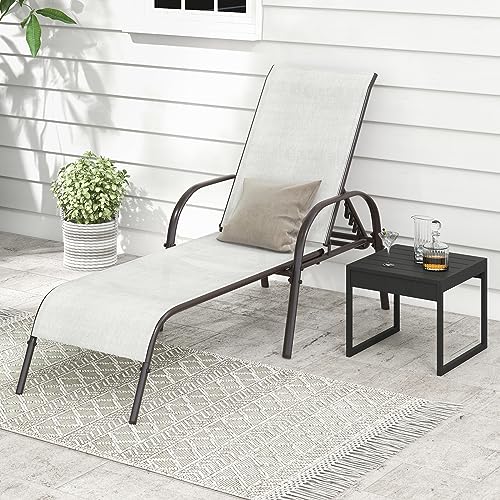 Giantex Set of 2 Patio Lounge Chair, Outdoor Chaise Lounge with 5 Adjustable Backrest, Sturdy Steel Frame, Sunbathing Recliner, Beach Chair, Tanning Chair for Outside, Yard, Balcony, Pool Chairs, Grey