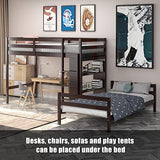 Giantex Twin Over Twin Bunk Bed, Wood L-Shaped Bunk Beds with Storage Bookshelf, Bunk Bed Frame with Guardrails and Ladder for Kids Boys Girls Teens Adults, Can be Convertible into 2 Beds, Espresso Giantex