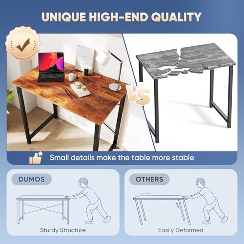 DUMOS 32 in Small Computer Desk for Home Office, Modern Study Work Table Simple Style for Bedroom, Writing Desks with X-Shaped Reinforcement, Rust DUMOS