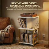 ZEXVIDA Record Player Stand with Vinyl Storage, Large Record Table Holds 180 Albums, Vinyl Record Storage Stand with USB Charger, Multi-Functional Side Table & Shelf for Living Room Bedroom ZEXVIDA