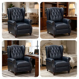 SHINE FURNISHING Genuine Leather Recliner Chair, Push Back Recliner Armchair with Rivet Tufted - Thick Cushioned Seat, Single Sofa & Accent Chair for Living Room (Navy)