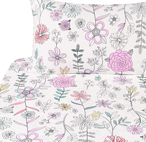 J-pinno Painting Flower Plant Cute Cozy Fun Full Sheet Set for Kids Girls Children 100% Cotton Flat Sheet + Fitted Sheet + Pillowcase Bedding Set (Flower, Full) J-pinno
