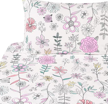 J-pinno Painting Flower Plant Cute Cozy Fun Full Sheet Set for Kids Girls Children 100% Cotton Flat Sheet + Fitted Sheet + Pillowcase Bedding Set (Flower, Full) J-pinno