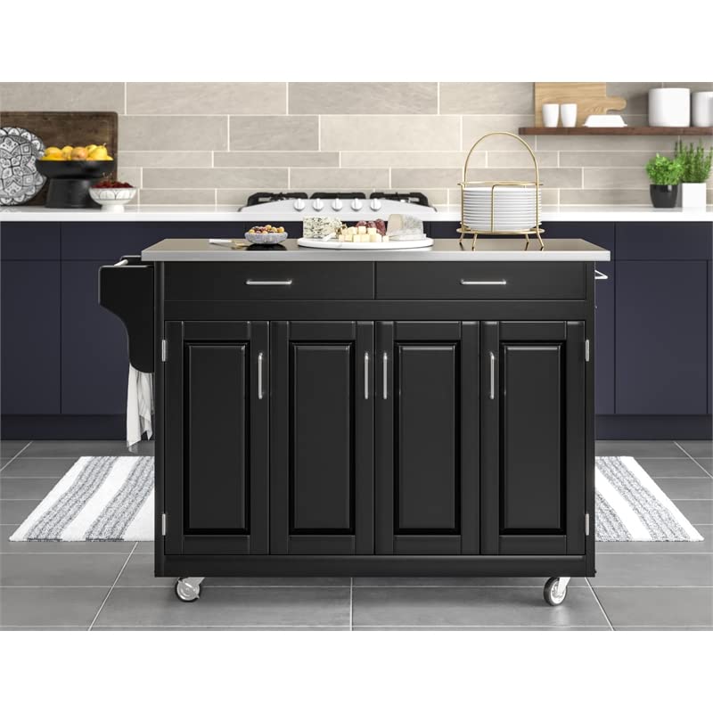 Pemberly Row Traditional Styled Wood Kitchen Cart in Black Finish Pemberly Row