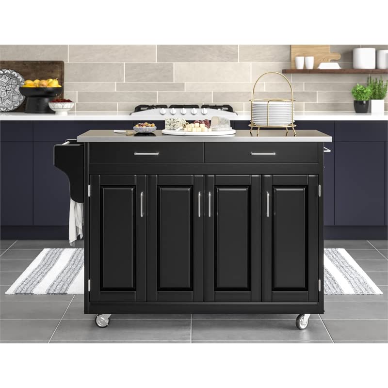 Pemberly Row Traditional Styled Wood Kitchen Cart in Black Finish