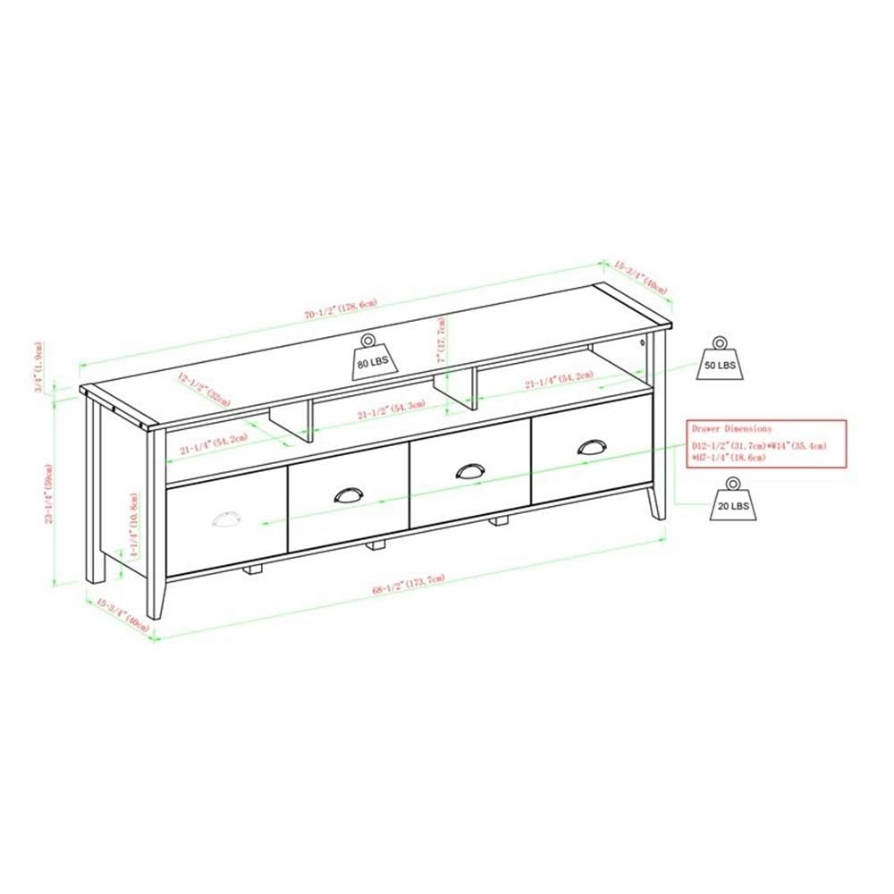 Walker Edison Chantilly 70 Inch Modern Farmhouse 4 Drawer TV Stand for TVs up to 80 Inches - Reclaimed Barnwood