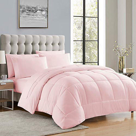 Sweet Home Collection Down Alternative Comforter All Season Warmth Luxurious Plush Loft Microfiber Fill Duvet Insert Bedding, Full, Pale Pink Sweet Home Collection