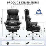 BestGlory Office Desk Chair, Big and Tall Leather Gaming Chair with Footrest, Wide Ergonomic Comfy Executive High-Back Reclining Computer Chairs, Swivel Rolling Wheels and Padded Lumbar Support, Black BestGlory