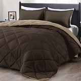 downluxe Queen Comforter Set - Brown and Tan Queen Comforter, Soft Bedding Sets for All Seasons -3 Pieces - 1 Comforter (88"x92") and 2 Pillow Shams(20"x26") downluxe