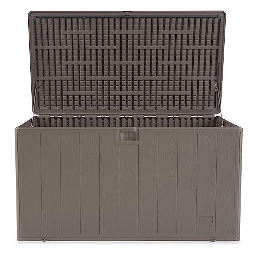 Plastic Development Group 130 Gallon Multipurpose Outdoor Backyard Patio Storage Deck Box Container with Soft Close Lid, Gray Plastic Development Group