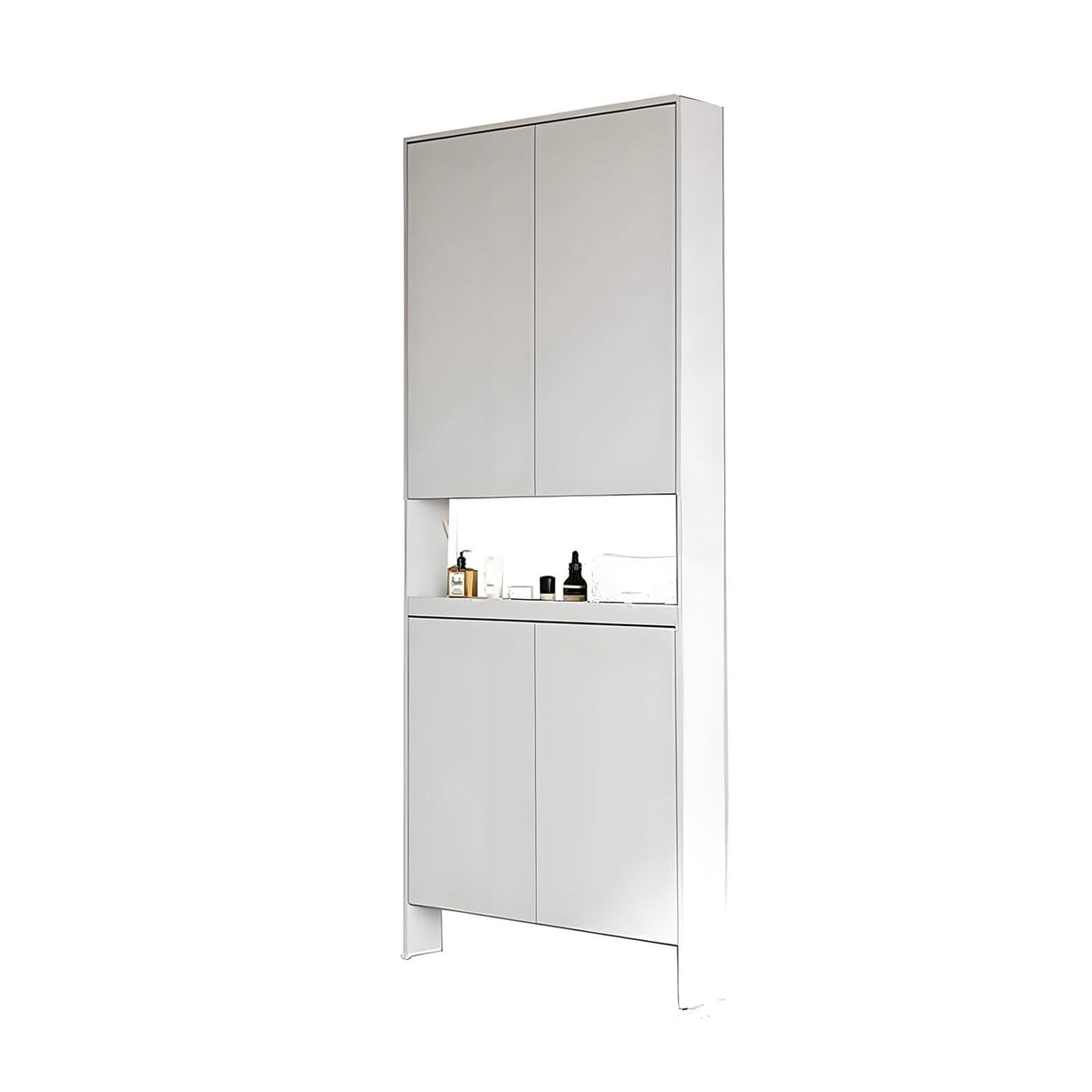 Book Shelf, Behind the Door Bookshelf with Shelves 5 Shelf Bookcase with Doors, Hidden Storage Behind Door with Baffle for Living Room Bedroom Children's Room White 31.5''*4.7''*70.9''(four-door) LINLIUA
