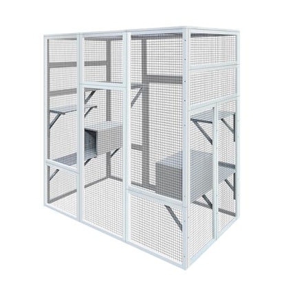 62.6" L x 32.3" W x 70.1" H Outdoor Wooden Cat House Large Catio, Solid Wood Cat Cage Shelter Enclosure Playpen with Anti-UV& Waterproof, 7 Platforms and 2 Resting Boxes - WoodArtSupply