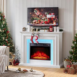 44 Inches LED Lights Electric Fireplace with Mantel, White Tall Fire Place Heater Freestanding, Delicate Three-Dimensional molding with Remote Control Timer LED Flame for Living Room, Bedroom BOSHIRO