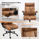 VINGLI Microfiber Brown Rolling Ergonomic Office Desk Chair with Padded Flip-up Arms, 360°Swivel High Back Executive Computer Chair with Wheels for Game，Home Small Space, Study Room, Reading Room VINGLI