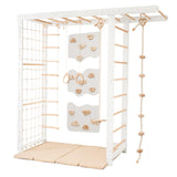 Woodandhearts Swedish Ladder Indoor Kids Gym, Montessori Play Gym Climbing Set, Wooden Indoor Playground for Toddlers with Accessories (with 3 Wall Panels, Big Bridge) Wood And Hearts