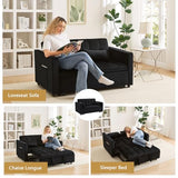YitZanefrin 54'' 3 in 1 Convertible Sleeper Sofa Bed, Futon Couches Bed for Living Room with Side Pocket | Adjustable Backrest | Velvet Fabric | Pull Out Couch | Love Seat Sofa Black YitZanefrin