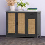 Irontar Kitchen Storage Cabinet, Sideboard Buffet Cabinet with Rattan Doors, Farmhouse Console Table with Drawer, Coffee Bar, Accent Table for Kitchen, Living Room, Hallway, Black and Natural CWG010BM Irontar