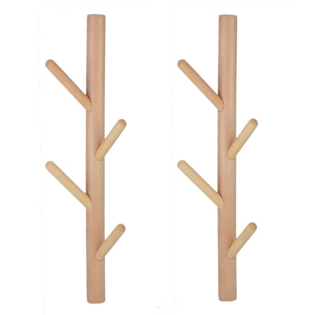 VAWNKUKN Coat Rack 2 pack-Wall Mounted Hat Rack Coat Hooks-Sturdy Wooden Coat Rack Stand-Entryway Hall Tree Coat Tree with Solid Base for Hat,Clothes,Purse,Scarves,Handbags,Umbrella(Nature) VAWNKUKN