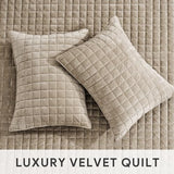 RECYCO Luxury Velvet Quilt Set King Size Bedding Sets, Ultra Soft Velvet Comforter Set, Lightweight Channel Box Stitch Oversized Bedspread Coverlet for All Season, with 2 Shams, Urban Taupe RECYCO