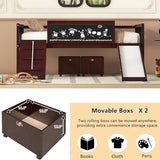 Twin Size Low Loft Bed with Slide and 2 Storage Boxes,Kids Low Loft Bed Frame with Climbing and Chalkboard,Solid Loft Bed Twin for Boys,Girls,Espresso Bellemave