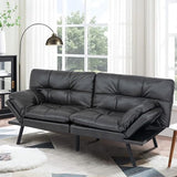 MUUEGM Memory Foam Futon Sofa Bed, Convertible Couch, Modern Loveseat Sleeper for Small Space, Apartment, Living Room - Adjustable Backrests and Armrests, Matte Black MUUEGM