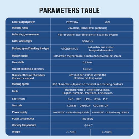 WTTTOOLS Fiber Laser Engraver 30W PRO Laser Marking Machine Battery/AC Handheld Laser Engraving Machine Portable Laser Marker with 100 * 100mm Lens for Metal Non-Metal Materials Class 1 0.39mW WTTTOOLS