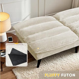 Flamaker Convertible Futon Sofa Bed Futon Couch with Adjustable Back Upholstered Sleeper Sofa Bed for Living Room Furniture (Corduroy, White) Flamaker