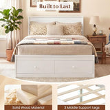 Giantex Full Size Bed Frame with Storage Drawers, Wood Platform Bed with Headboard, Solid Mattress Foundation w/Wooden Slat Support & Enclosed Base, No Box Spring Needed (White, Full) Giantex