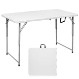 Byliable Folding Table 4 Foot Portable Heavy Duty Plastic Fold-in-Half Utility Table Small Indoor Outdoor Adjustable Height Folding Table with Carrying Handle, Camping and Party,White Byliable