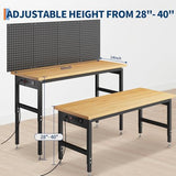60" Heavy Duty Adjustable Workbench with Pegboard,2000 LBS Capacity ExploreHorizon