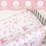 Jundetye Floral Crib Bedding Set for Girls, 4 Pieces Pink Baby Nursery Bedding Set for Standard Size Crib, Including Soft Comforter, Crib Sheet, Ruffled Crib Skirt, Diaper Stacker Jundetye