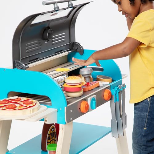 Melissa & Doug Wooden Deluxe Barbecue Grill, Smoker and Pizza Oven Play Food Toy for Pretend Play Cooking for Kids - FSC Certified Melissa & Doug