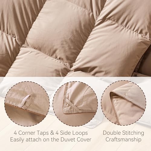 SNOWMAN Premium Down Comforter Twin Size, Luxurious All Season Duvet Insert with Cotton Blended Fabric, 3D Baffle Box Design Hotel Bedding Comforter (Khaki,68"x90") SNOWMAN