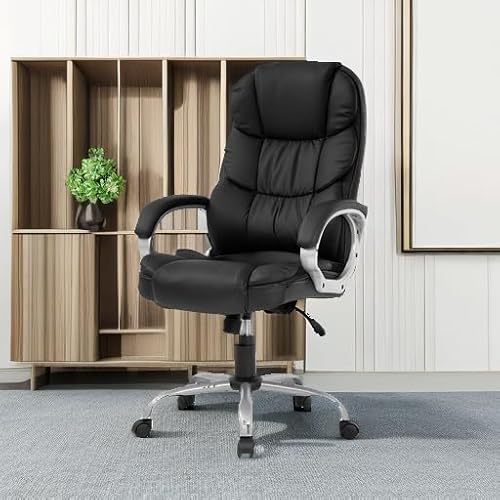 FDW Office Chair Computer High Back Adjustable Ergonomic Desk Chair Executive PU Leather Swivel Task Chair with Armrests Lumbar Support (Black) FDW