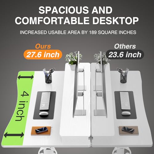 Veken 47.2"×27.6" Home Office Standing Desk with Monitor Riser, Adjustable Computer Desk with Drawers, Ergonomic Desk for Work, Study, Gaming, Crafting, White Veken