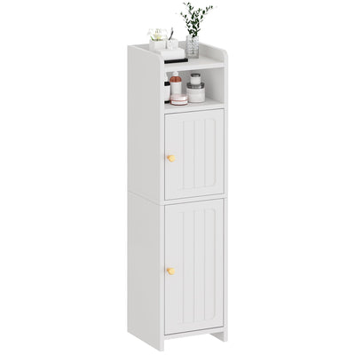 BEWISHOME Small Bathroom Cabinet ，Bathroom Storage Cabinet with Adjustable Shelves & 2 Doors，Narrow Toilet Paper Cabinets,7.9 x 7.9 x 31.5 Inches, for Small Spaces, White YYG03W