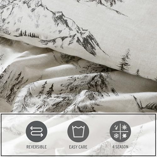 Eddie Bauer - Full/Queen Duvet Cover Set, Super Soft Bedding with Matching Sham(s), Bedding Set, Oeko-Tex Certified (Rocky Mountain Cabin Grey, Full/Queen) Eddie Bauer