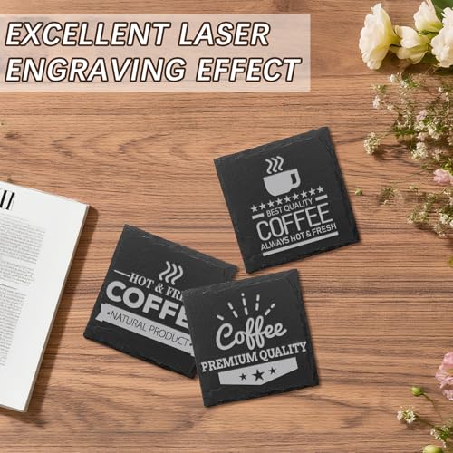 24 PCS Slate Coasters Black Square 4 Inch Bulk Rock, Blank Laser Engraving, Scratch Resistant Bottom, Home Office Kitchen Gift Wedding Bar Party DASSNANE