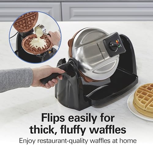 Hamilton Beach Belgian Waffle Maker with Removable PFAS-Free Durathon Nonstick Coated Plates, Easy Flip, Ceramic Grids, Black (26031) Hamilton Beach
