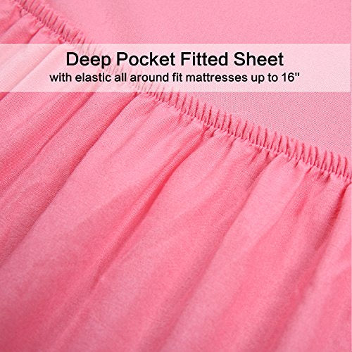 4 Piece Bed Sheet Set (Full,Peach Pink) 1 Flat Sheet,1 Fitted Sheet and 2 Pillow Cases,Brushed Microfiber Luxury Bedding with Deep Pockets Best Season