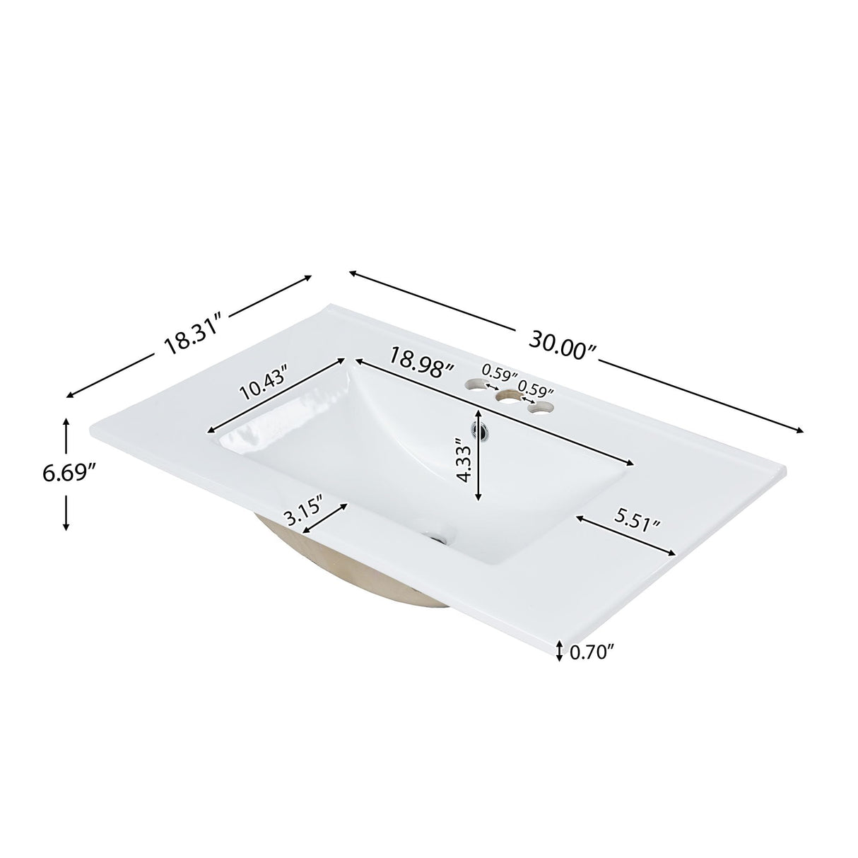 Virubi 30 Inch Bathroom Vanity with Ceramic Sink, Modern Bathroom Storage Cabinet with 3 Drawers and 1 Soft Closing Door, Solid Wood Frame Bathroom Vanities (Blue) Virubi
