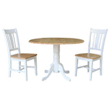 IC International Concepts K02-42DP-C10-2 42" Dual Drop Leaf Table with 2 San Remo Splatback Chairs-3 Piece Dining Set, White/Natural IC International Concepts