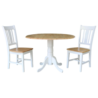 IC International Concepts K02-42DP-C10-2 42" Dual Drop Leaf Table with 2 San Remo Splatback Chairs-3 Piece Dining Set, White/Natural - WoodArtSupply