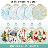 ERKOON Embroidery Kit for Beginners, 5 Sets Christmas Cross Stitch Set for Adults Include Embroidery Cloth Hoops Threads for Craft Lover Hand Stitch with Skill Techniques (Christmas#2)