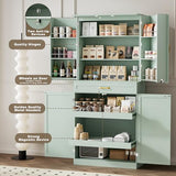 HQZX 71’’ Tall Kitchen Pantry Cabinet, Pantry Storage Cabinet with 6 Doors Shelves, Large Drawer & 2 Pull Out Shelves, Freestanding Cupboard for Kitchen, Dining Room, Green HQZX