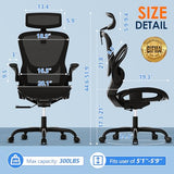 GABRYLLY Ergonomic Mesh Office Chair, Adjustable Home Desk Chair with Folding Armrest, 2D Headrest, Soft Seat and PU Wheel, Black Swivel Task Chair for Office, Business, Student (GY1108) GABRYLLY