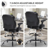 Drafting Chair, Ergonomic Tall Office Chair with Soft Adjustable Armrests and Foot Ring, Standing Desk Chair PU Leather High Office Chair for Counter Height Desk, Swivel Computer Stool, Black Generic