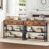 HOOBRO 29.5" Narrow Console Table with Power Outlet, Small Entryway Table with 2 Fabric Drawers, Behind Couch Table Sofa, 3-Tier Storage Shelves, for Living Room, Hallway, Rustic Brown BF72UXG01 HOOBRO