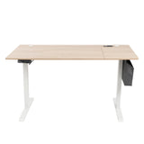 PORIYA 55x24 Inch Electric Height Adjustable Standing Desk with Cable Management, Acceptable 220V,Splice Board, Mouse Pad, 2-Outlet Power Strip with USB 20W Charger, and Casters（White Frame&Log Top） PORIYA