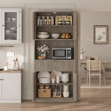 IDEALHOUSE Tall Storage Cabinet, 70" Kitchen Pantry Cabinet with Doors, Fluted Kitchen Hutch Cupboard with Microwave Shelf & Drawer, Freestanding Cupboard for Dining Room, Living Room, Gray IDEALHOUSE